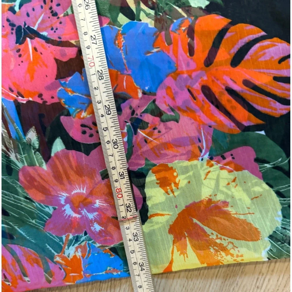 Tropical Floral Hibiscus Monstera Print Lightweight Scarf Wrap Black Multi